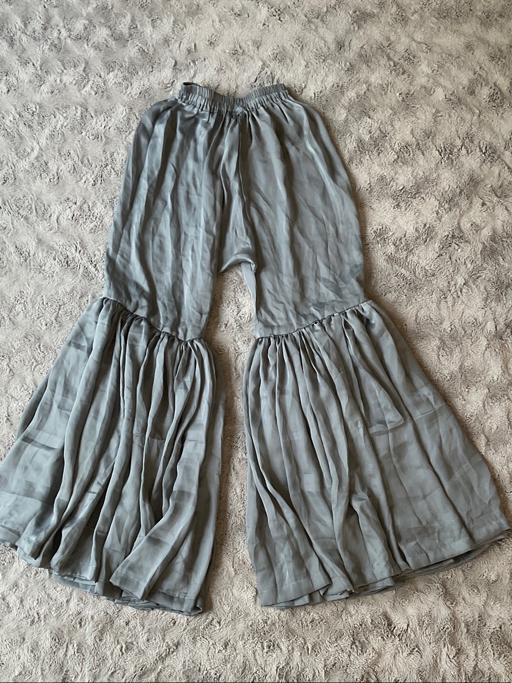 Women's Gray Tiered Wide-Leg Trousers / Indian Dress Pants